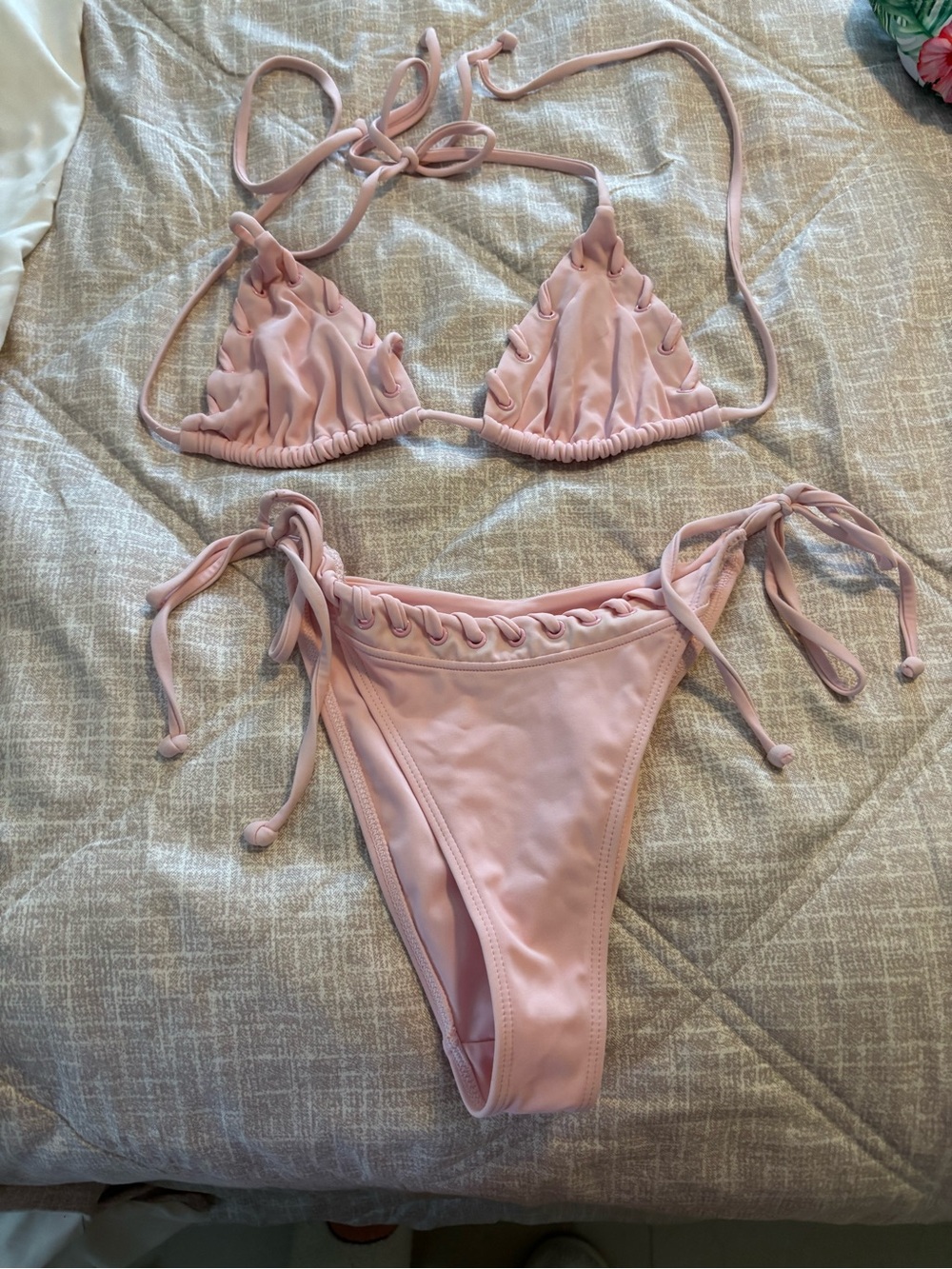 NWOT PAC Sun ballet Pink Triangle Bikini top S bottom M